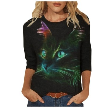 MODNA BLUZKA DAMSKA T-SHIRT WZÓR 3D KOT LUŹNA L