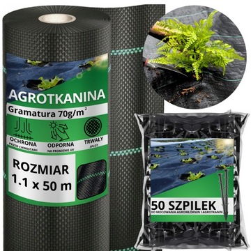 Agrotkanina antychwastowa agrowłóknina 70g czarna 1,1x50m UV 3% + KOŁKI