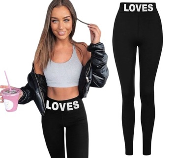 LEGGINSY DRESOWE Spodnie Super Wygodne Napis LOVES