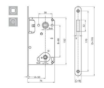 МАГНИТНЫЙ ВРЕЗНЫЙ ЗАМОК ДЛЯ ТУАЛЕТНЫХ ДВЕРЕЙ 90/50