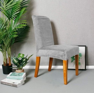 Чехлы на СТУЛА 6 шт. ВЕЛУРОВЫЙ УНИВЕРСАЛЬНЫЙ чехол СЕРЫЙ Комплект