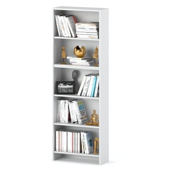 Книжный шкаф, белый, 5 полок, 60 см, папки для игрушек, полка для гостиной, офиса