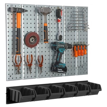 Metalowa tablica narzędziowa 780 x 713 mm ścianka 6 kuwet warsztat garaż