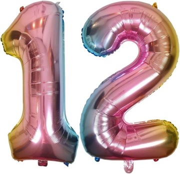 Balon 12 Urodziny XL Różowa Tęcza - Balon Foliowy 12, Balon Numer 12 12 Lat