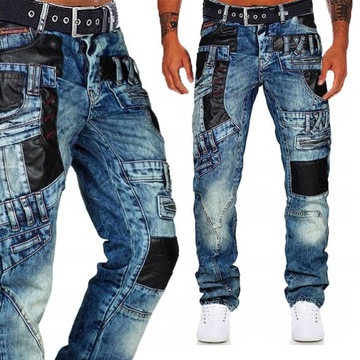 Spodnie Cipo Baxx Jeansy Military Skóra 3D Zamki