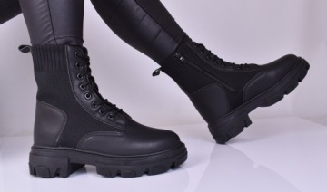 БОТИНКИ ЖЕНСКИЕ, КОЖАНЫЕ НОСКИ, МОДНЫЕ, ЧЕРНЫЕ