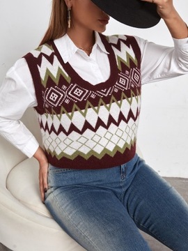 Shein Бордовый вязаный жилет в елочку XL/XXL