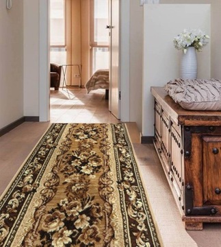 SKANDYNAWSKI CHODNIK DYWANOWY 90 cm BRĄZ - KWIATY