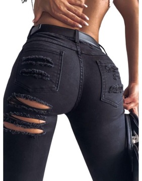 SPODNIE JEANS CZARNE Z DZIURAMI 42