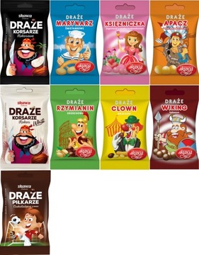 Cukierki DRAŻE SKAWA MIX KORSARZE MARYNARZE APACZE WIKING CLOWN PIŁKARZE...