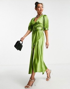 Zelené saténové midi šaty defekt 40