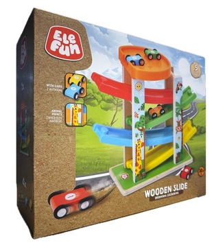 ELEFUN Drewniana zjeżdżalnia z autkami 5 elementów 18 m+