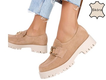 MOKASYNY DAMSKIE SKÓRZANE PÓŁBUTY PLATFORMA MODNE