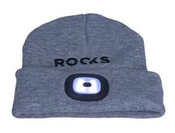 ROOKS CZAPKA Z LATARKĄ LED USB CIEPŁA SZARA