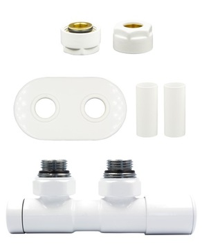 Zawór reg. Twins 50mm biały+złączCu+rozety Prawy