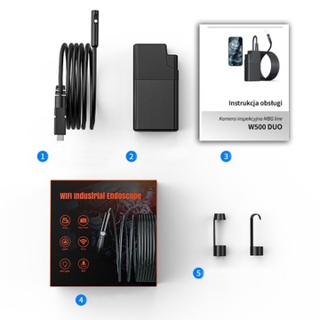 Endoskop Kamera Inspekcyjna 2x FHD WIFI 5m Warsztatowa do RUR SILNIKA LED