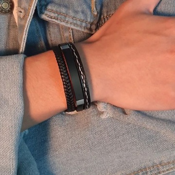 ЭЛЕГАНТНЫЙ КОЖАНЫЙ БРАСЛЕТ С 3 ПОЛОСАМИ С ГРАВИРОВКОЙ