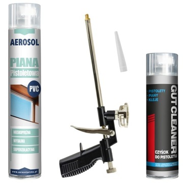 Pistolet pianka niskoprężna pistoletowa 750ml czyścik do piany ZESTAW
