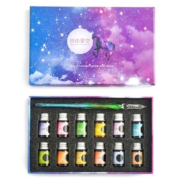 Crystal Glass Pen Planet Theme Starry Sky Dip Pen Glitter Powder Fountain P