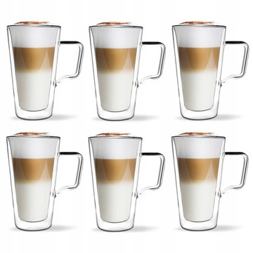 Szklanki Termiczne do Kawy Latte Herbaty Diva 350ml Vialli z Uchem 6 sztuk