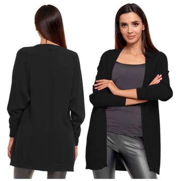 DŁUGI SWETER KARDIGAN DAMSKI NARZUTKA KOBIECY SWETEREK MORAJ CZARNY R.M