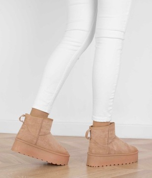 7906 БЕЖЕВЫЕ УТЕПЛЕННЫЕ СНЕЖНЫЕ БОТИНКИ НА ПЛАТФОРМЕ, ТОЛСТАЯ ПОДОШВА 38