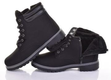 OCIEPLANE DAMSKIE ŚNIEGOWCE ZIMOWE TRAPERY BUTY Z FUTERKIEM CZARNE