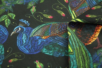 ТКАНЬ С ПРИНТОМ с узорами павлинов, бархат JARDEX09