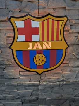 ЛАМПА FC BARCELONA Персонализированное ночное светодиодное изображение Деревянный футбольный герб