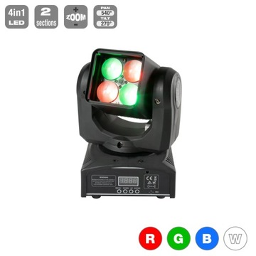СВЕТОДИОДНАЯ ДВИЖУЩАЯСЯ ГОЛОВКА 4x15 Вт RGBW 4 в 1 OSRAM ZOOM
