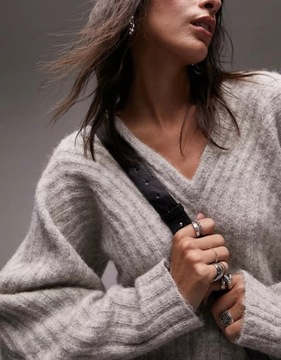 topshop hbj oversize beżowy sweter prążki XXL