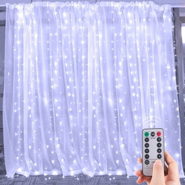 Kurtyna świetlna kurtyna LED 3x3 m 300 LED USB białe zimne USB PILOT GIRLAN