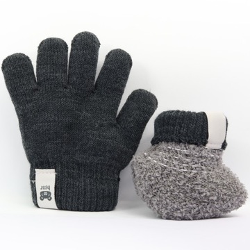 4-5 lat OCIEPLONE 14 cm Rękawiczki Akryl Zimowe Grube SZARY GRAFIT 106 Bear