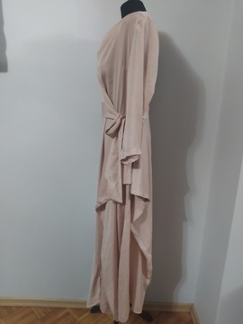 H&M długa sukienka nude z szarfą na boku 36