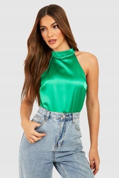 Boohoo add ZIELEŃ SZYJĘ NA SATYNOWE STÓJKA BODY XL NG2