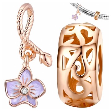CHARMS Zestaw KWIAT + KORALIK srebro pr 925 2szt