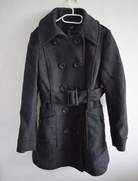 H&M 36 s wełniany płaszcz z paskiem