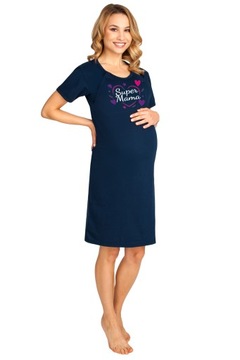 KOSZULA NOCNA DO KARMIENIA CIĄŻOWA PIŻAMA ROZPINANA GRANATOWA SUPER MAMA M