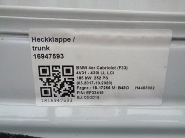BMW 4 F33 VÍKO KUFRU ZADNÍ - 1179