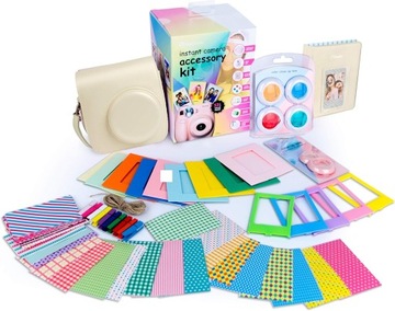 INSTAX MINI 9/8/8+/7s ZESTAW BEŻOWY 7w1 ETUI ALBUM RAMKI FILTRY NAKLEJKI