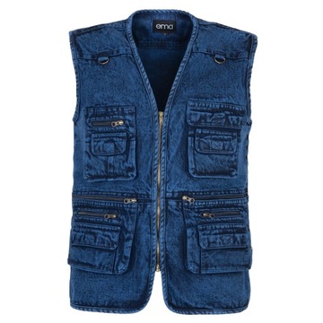KAMIZELKA JEANSOWA MĘSKA BEZRĘKAWNIK DUŻO KIESZENI ROZ.L