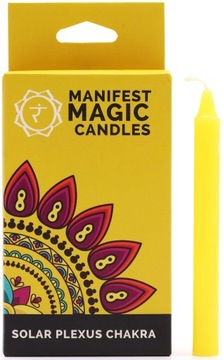 SOJOWA ŻÓŁTA ŚWIECA MANIFEST 1 SZT., 7 CZAKR - CZAKRA SPLOTU SŁONECZNEGO