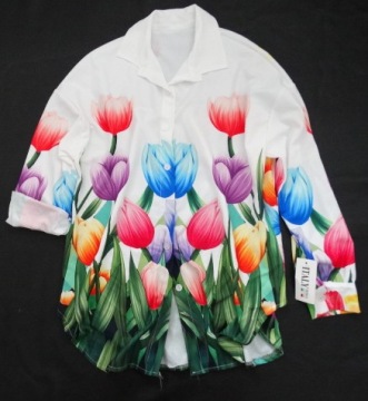 Итальянская рубашка с нарисованными цветами ТЮЛЬПАНЫ, оверсайз