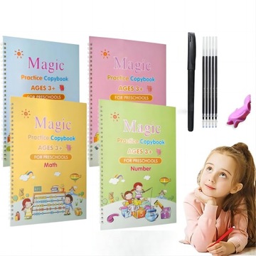 MAGICZNE KSIĄŻECZKI DO NAUKI PISANIA LITERY KALIGRAFIA ZESZYTY ĆWICZEŃ 4SZT