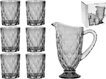 SZKLANY ZESTAW Dzbanek 1L / 6 Szklanek 250ml GREY