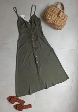 Zara sukienka s 36 khaki zielona MIDI guziki