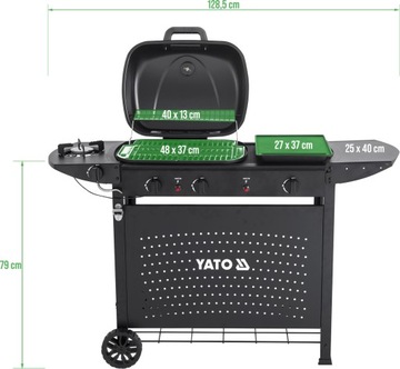 GRILL GAZOWY OGRODOWY 11KW 3W1 CZTEROPALNIKOWY Z POKRYWĄ CZARNY YATO