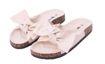 BEŻOWE ZAMSZOWE KLAPKI Z KOKARDĄ KOREK 37