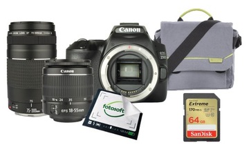 CANON EOS 250D + 18-55 DC III + 75-300mm DC III zestaw XL + ŚCIERECZKA NOWY