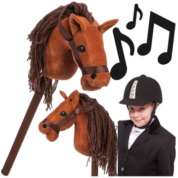 HOBBY HORSE Koń Konik pluszowy na kiju Długa grzywa dźwięki brązowy